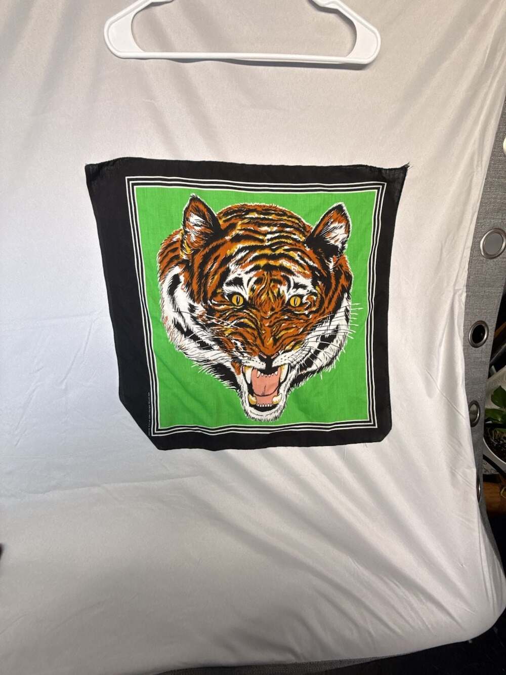 Vintage Tiger Bandana Scarf Green Black Animal Print Made In USA